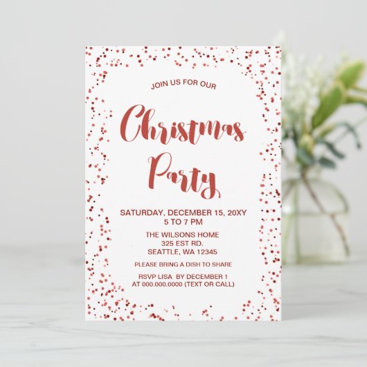 Witte en rode confetti Moderne kerstfeest Kaart (Staand voorkant)