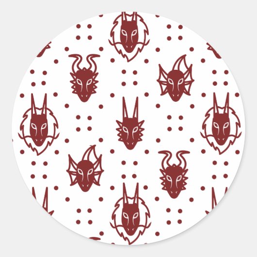 Witte en rode Crimson Fantasy Dragon Dot Pattern Ronde Sticker (Voorkant)