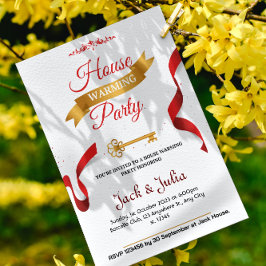 Witte en Rode Decoratieve Housewarming Party Kaart