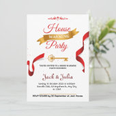Witte en Rode Decoratieve Housewarming Party Kaart (Staand voorkant)