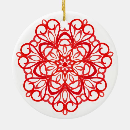 Witte en rode  decoratieve mandala keramiek keramisch ornament (Achterkant)