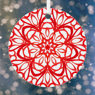 Witte en rode  decoratieve mandala keramiek metalen ornament