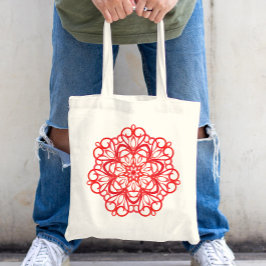 Witte en rode decoratieve mandala keramiek tote bag