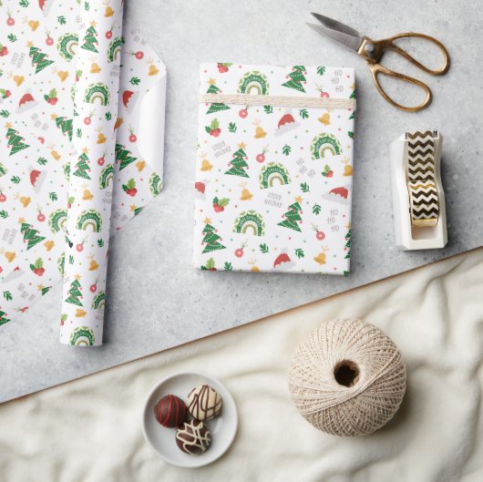 Witte en Rode Doodle Schattige Vrolijk Kerstfeest Cadeaupapier (Crafts)