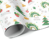 Witte en Rode Doodle Schattige Vrolijk Kerstfeest Cadeaupapier (Rol Hoek)