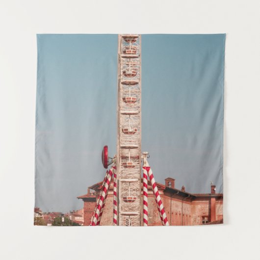 WITTE EN RODE FERRIS-WIEL OP DAG WANDKLEED (Voorkant)
