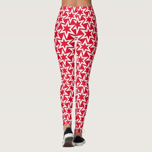 Witte en rode Geometrische Star Pattern-Leggings Leggings (Achterkant)