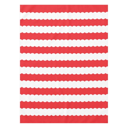 Witte en rode geschulpte streep tafelkleed (Voorkant)