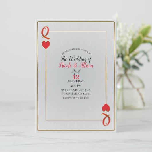 Witte en rode gouden koningin van het hart Elegant Kaart (Staand voorkant)