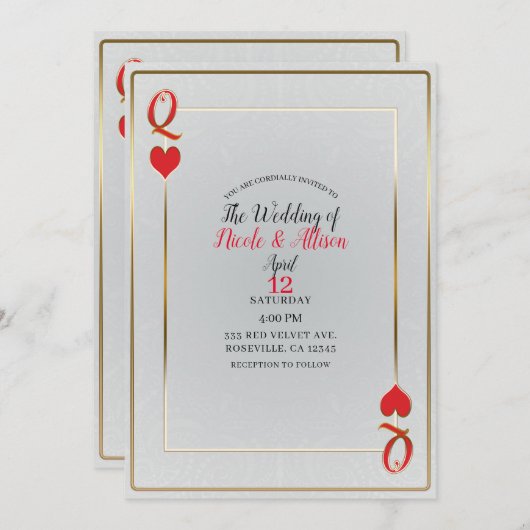 Witte en rode gouden koningin van het hart Elegant Kaart (Voorkant / Achterkant)