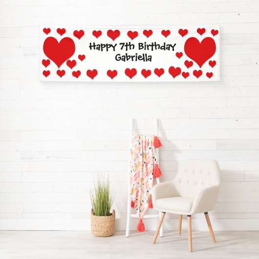 Witte en rode harten Valentijnsdag Birthday Spandoek (Insitu)