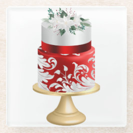 WITTE EN RODE HOLIDAY CHRISTMAS CAKE GLAZEN ONDERZETTER