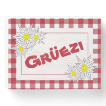 Witte en rode houten doos van Gruezi met edelweiss