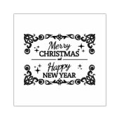 Witte en rode kerst en gelukkig nieuwjaar rubberstempel (Afrduk)