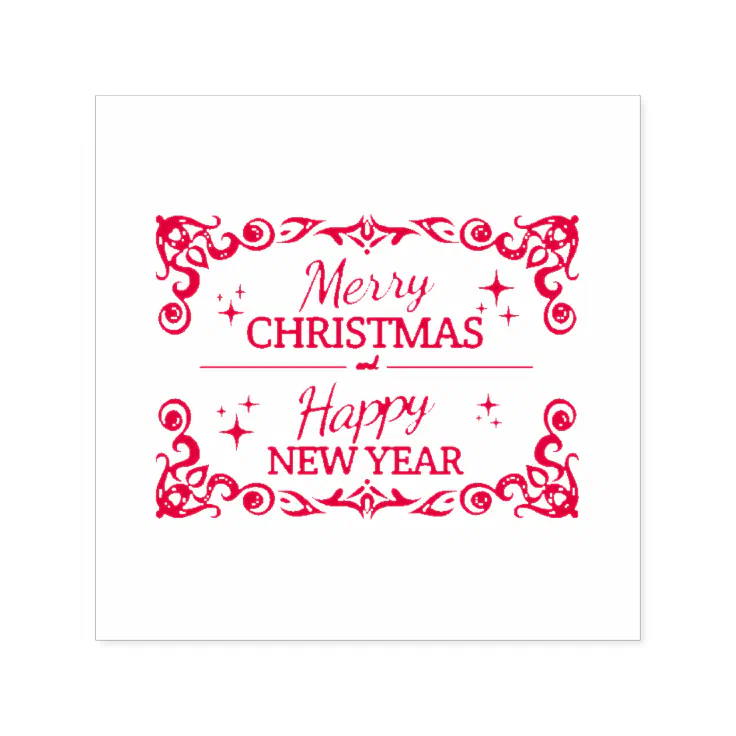 Witte en rode kerst en gelukkig nieuwjaar zelfinktende stempel Zazzle.nl