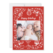 Witte en rode kerst fotokaart whimsisch