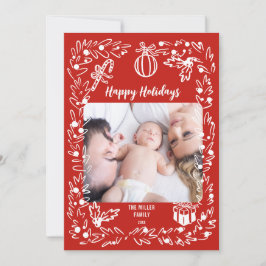 Witte en rode kerst fotokaart whimsisch feestdagenkaart