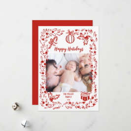 Witte en rode Kerst Fotokaart whimsisch Feestdagenkaart