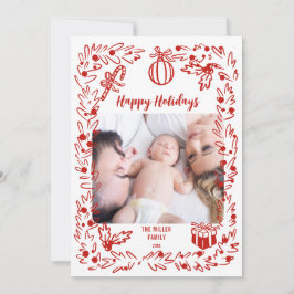 Witte en rode Kerst Fotokaart whimsisch Feestdagenkaart