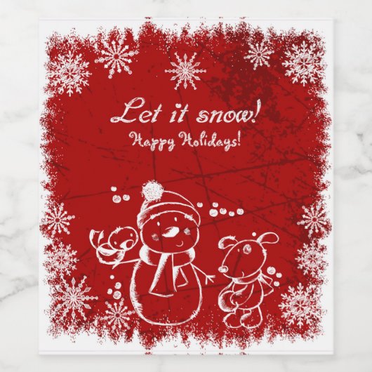 Witte en rode Kerstmisillustratie Wijn Etiket (Enkel label)