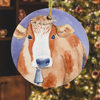 Witte en rode Koe (Vriendelijke beestenreeks) Keramisch Ornament