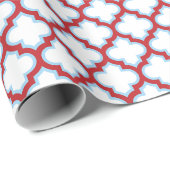 Witte en rode latwerk, traliewerk, quatrefoil cadeaupapier (Rol Hoek)