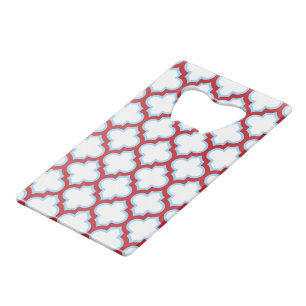 Witte en rode latwerk, traliewerk, quatrefoil creditkaart flessenopener