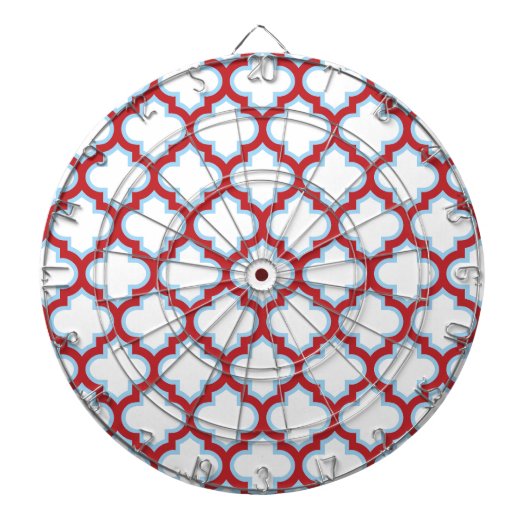 Witte en rode latwerk, traliewerk, quatrefoil dartbord (Voorkant)