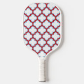Witte en rode latwerk, traliewerk, quatrefoil pickleball paddle (Voorkant)