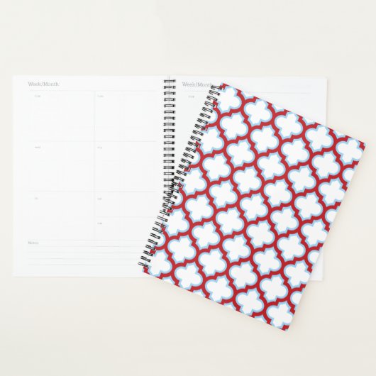 Witte en rode latwerk, traliewerk, quatrefoil planner (Display)