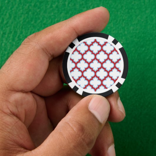 Witte en rode latwerk, traliewerk, quatrefoil poker chips (Hand)