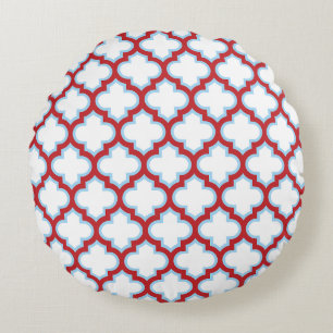 Witte en rode latwerk, traliewerk, quatrefoil rond kussen