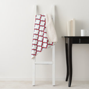 Witte en rode latwerk, traliewerk, quatrefoil sherpa deken