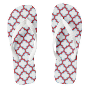 Witte en rode latwerk, traliewerk, quatrefoil teenslippers