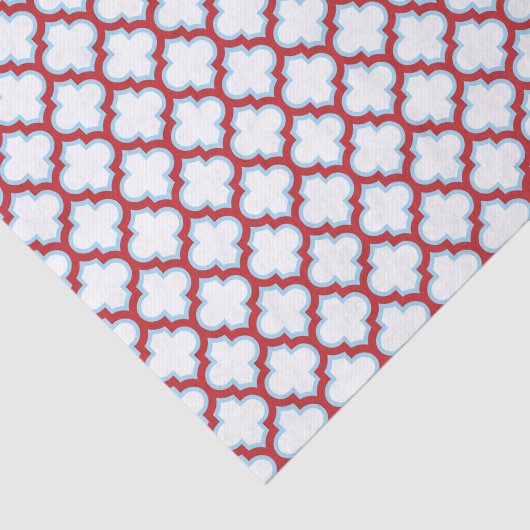 Witte en rode latwerk, traliewerk, quatrefoil tissuepapier (Detail)