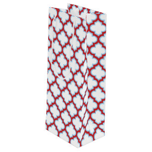 Witte en rode latwerk, traliewerk, quatrefoil wijn cadeautas