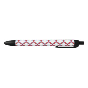 Witte en rode latwerk, traliewerk, quatrefoil zwarte inkt pen
