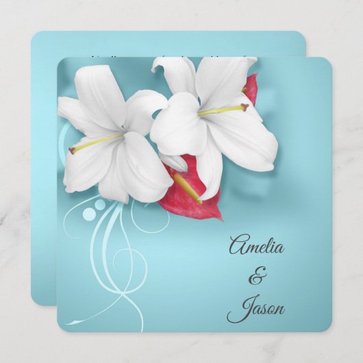 Witte en Rode Lelie Bruiloft Kaart (Voorkant / Achterkant)