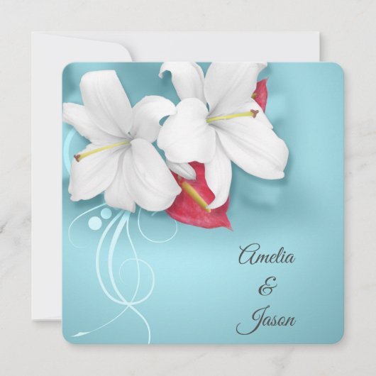 Witte en Rode Lelie Bruiloft Kaart (Voorkant)