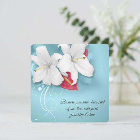 Witte en Rode Lily Vow Vernieuwing Bruiloft Kaart (Staand voorkant)