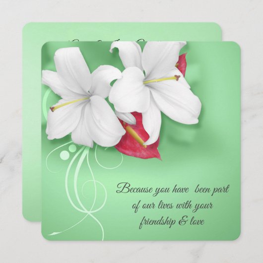 Witte en Rode Lily Vow Vernieuwing Bruiloft Kaart (Voorkant / Achterkant)