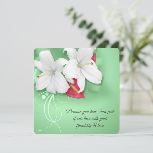 Witte en Rode Lily Vow Vernieuwing Bruiloft Kaart (Staand voorkant)