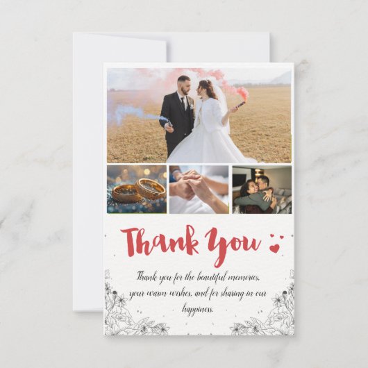 Witte en Rode Miniamalist Dank u bruiloft Kaart (Voorkant)