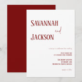 Witte en rode moderne elegante huwelijksuitnodigin kaart (Voorkant / Achterkant)