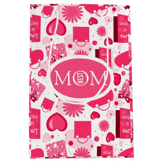 Witte en rode Moederdag naadloos patroon Medium Cadeauzakje (Voorkant)