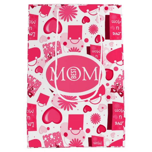 Witte en rode Moederdag naadloos patroon Medium Cadeauzakje (Achterkant)