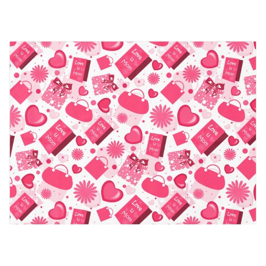 Witte en rode Moederdag naadloos patroon Tafelkleed (Voorkant (Horizontaal))