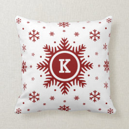 Witte en Rode Monogram Holiday Snowflake kussen