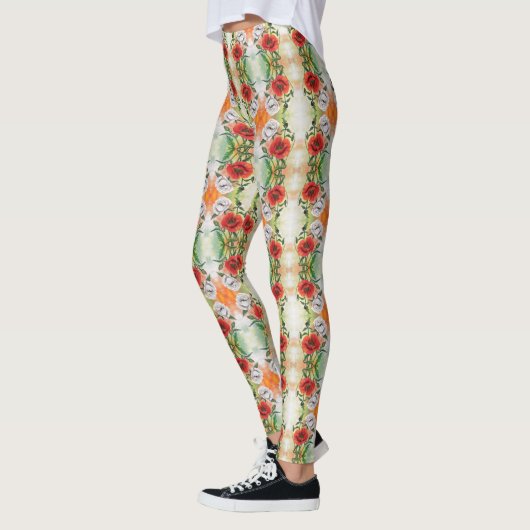 Witte en rode papavers Leggings (Links)