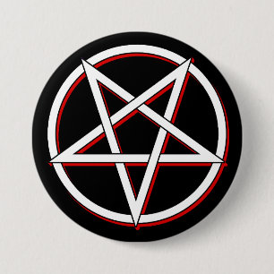 Witte en rode pentagram ronde button 7,6 cm